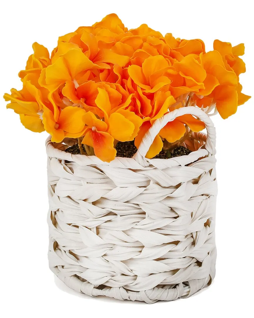 10In Hydrangea Bouquet in White Basket - Yellow