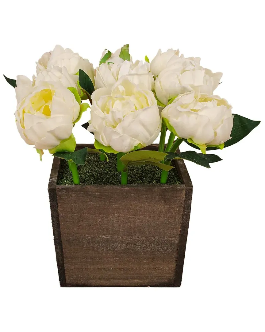 10In Peony Flowers in Wood Box - White image