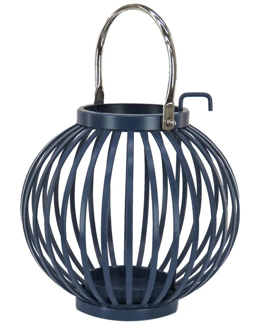 10in Round Ribbed Candle Lantern - Blue, Steel image