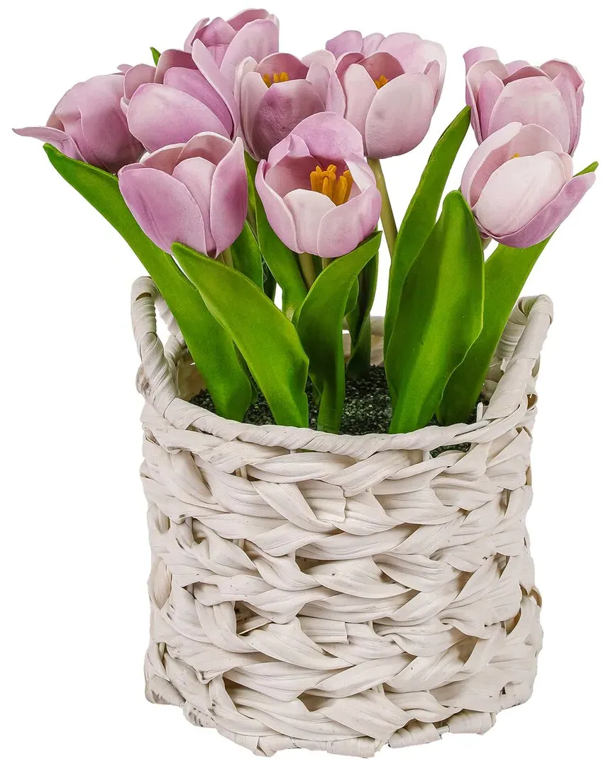 10In Tulip Bouquet in White Basket - Mauve