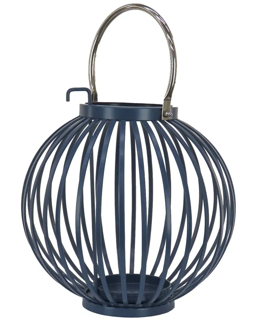 11in Round Ribbed Candle Lantern - Blue, Steel