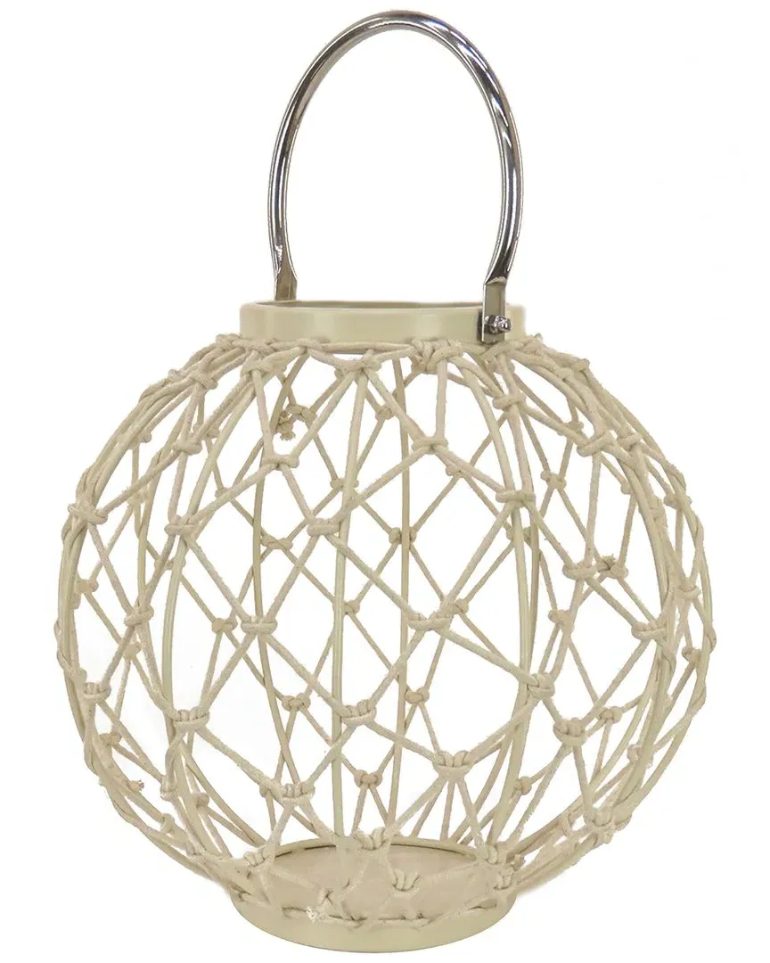 12in Round Rope Weave Candle Lantern - Beige