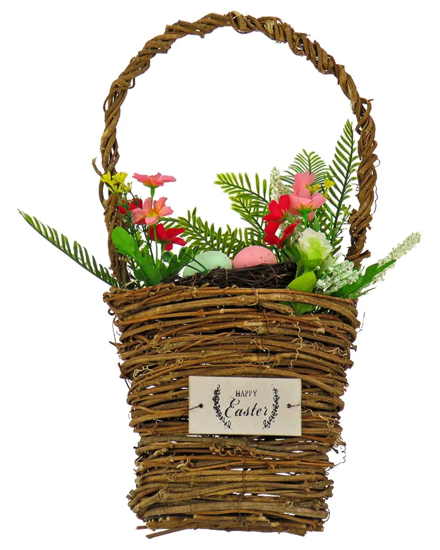 15in Easter Floral Wall Basket - Brown image