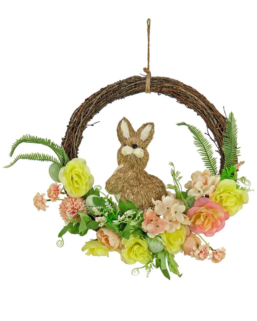 16in Bunny and Rose Flowers Wreath - Brown image