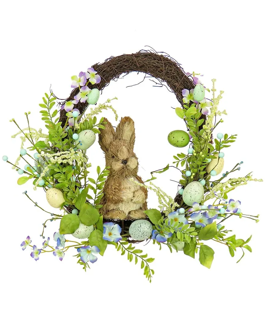 16in Bunny with Easter Eggs Wreath - Blue