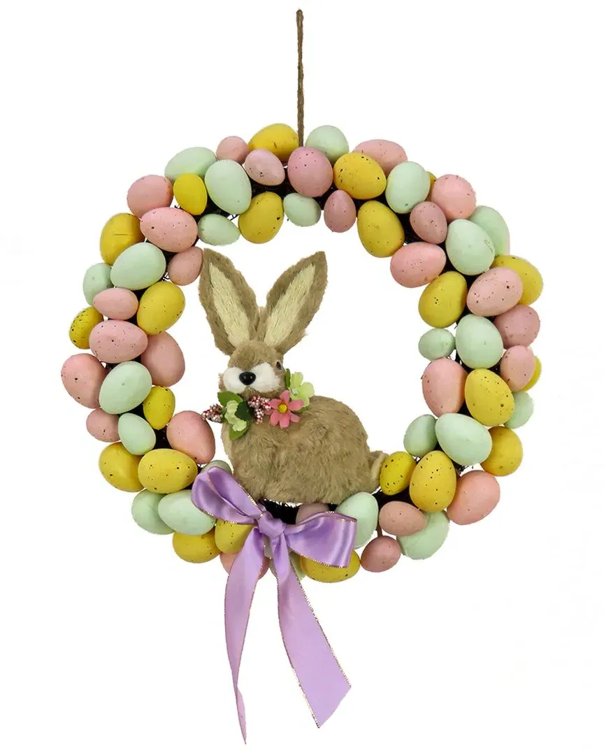 16in Egg Wreath with Bunny Center - Yellow