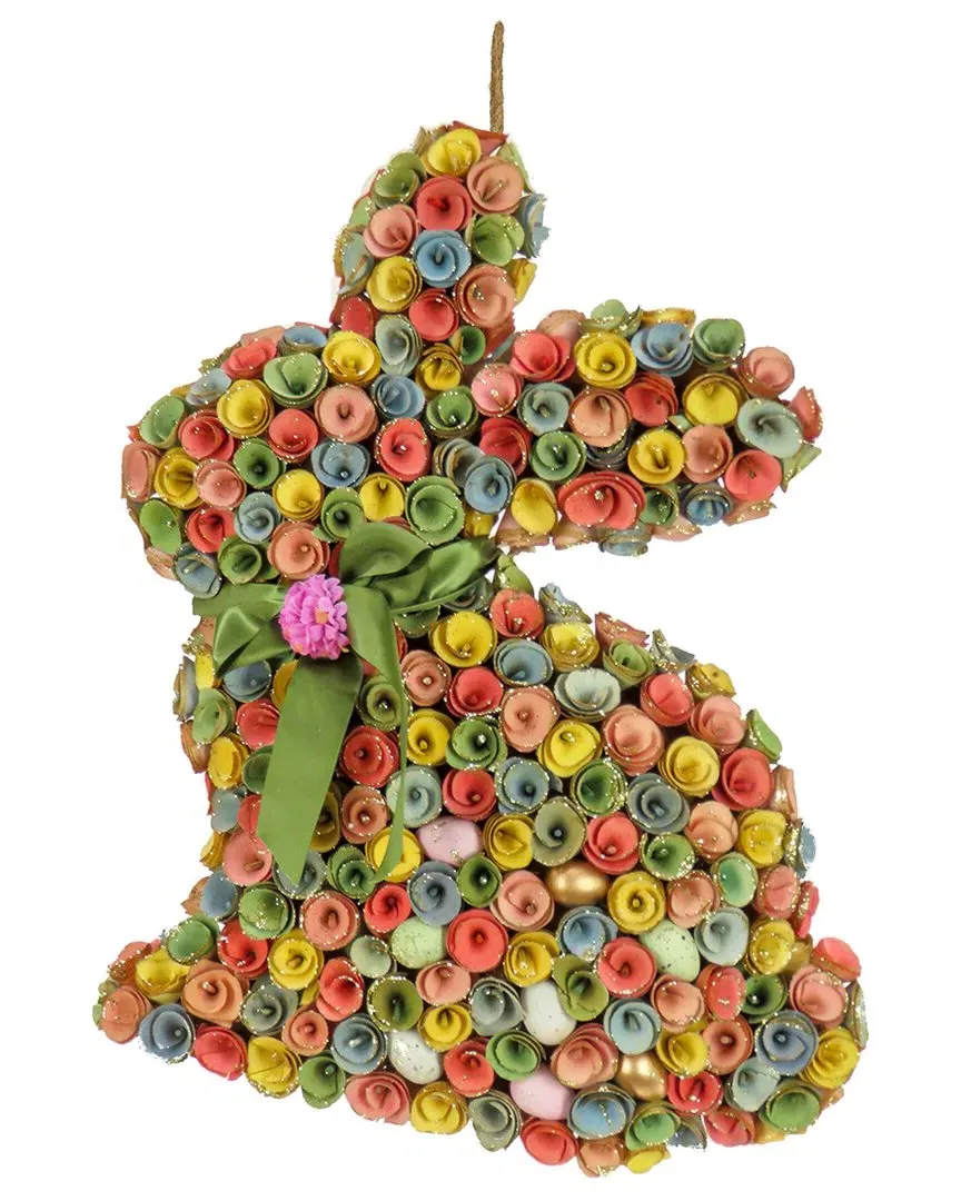 18in Floral Bunny Decoration - Multi, Wood image