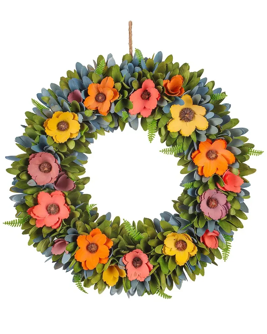 18In Spring Floral Wreath with Fern - Multi, Wood