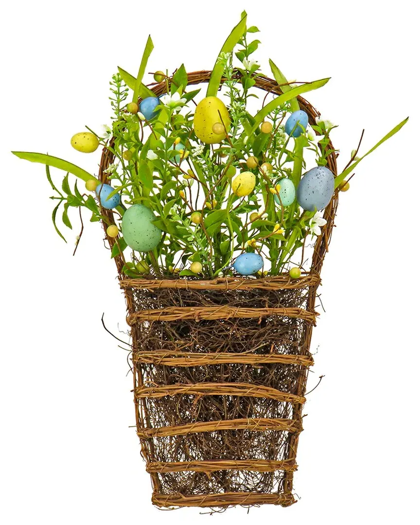 18In Spring Flowers And Eggs Wall Basket - Green
