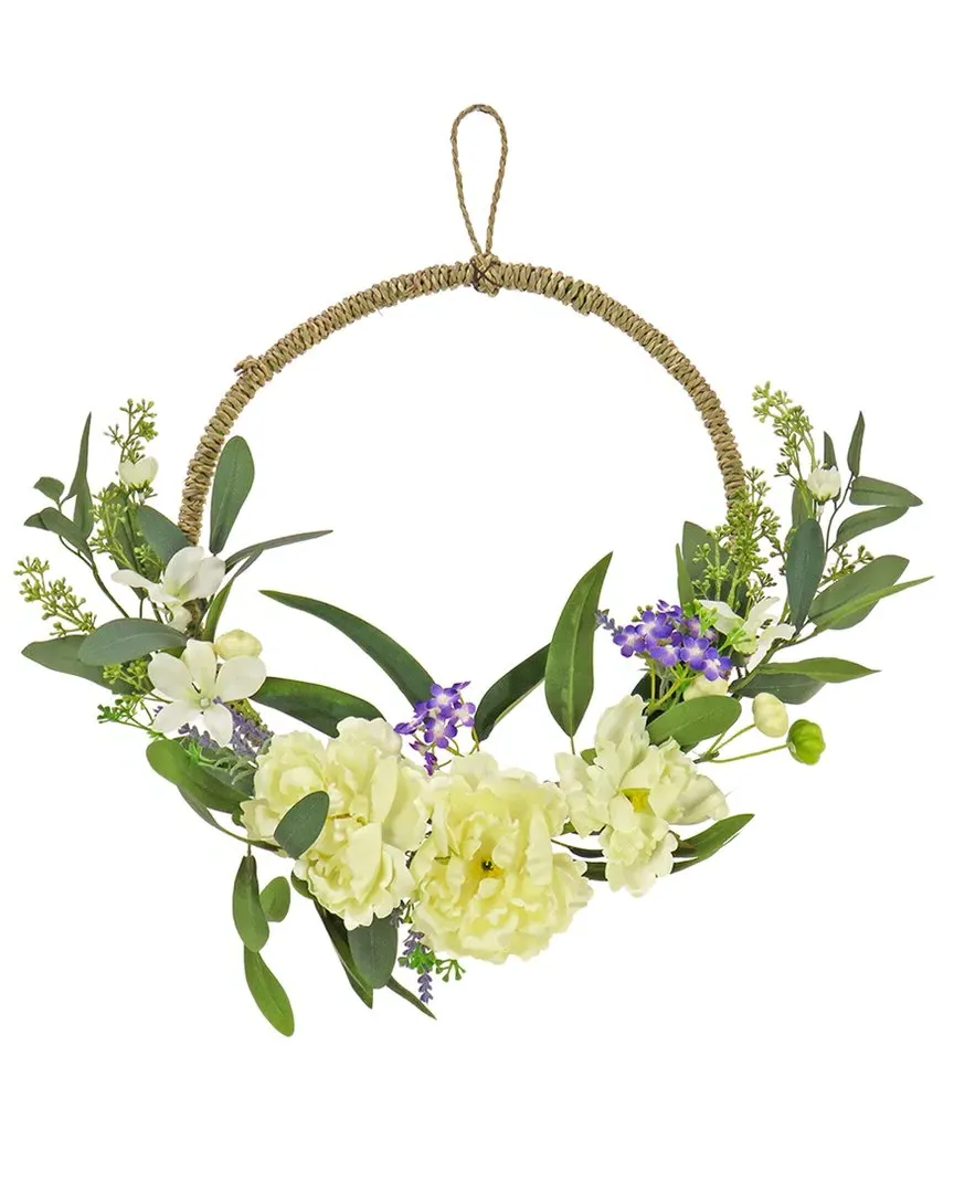 18In Spring Peony And Mini Blossoms Hoop Wreath - Cream