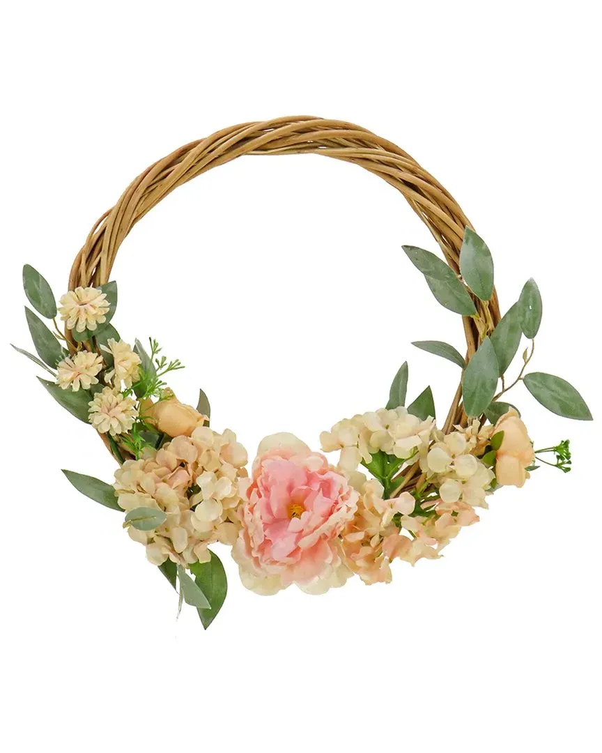 19In Wild Rose and Peony Flowers Hoop Wreath - Pink
