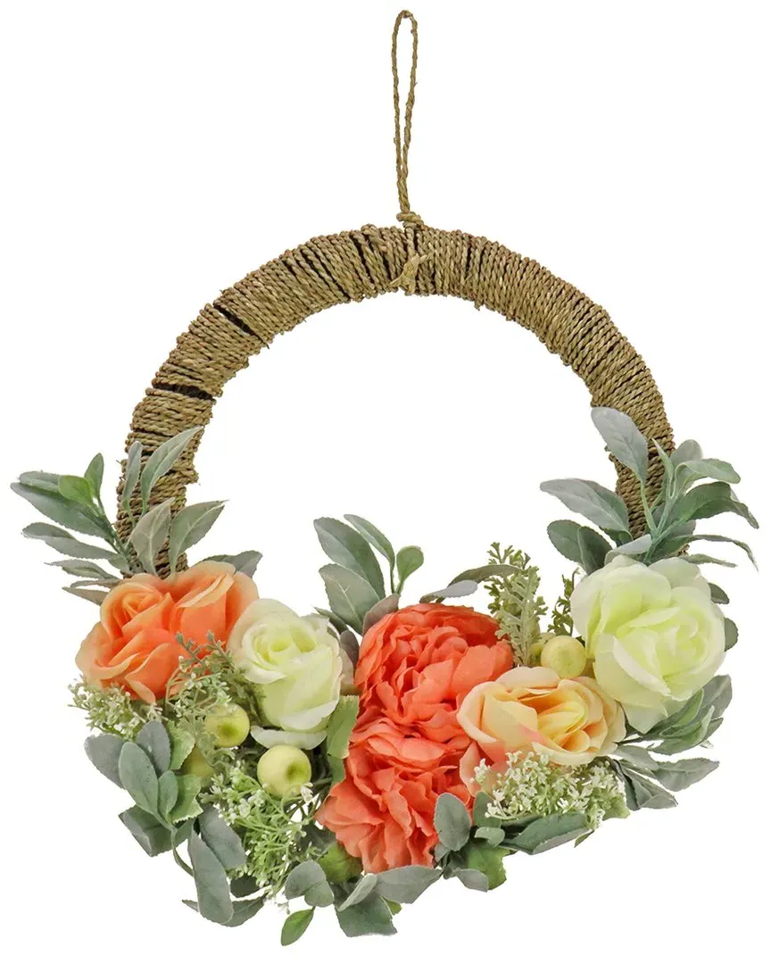 20In Spring Peony, Rose and Lamb's Ear Hoop Wreath - Pink