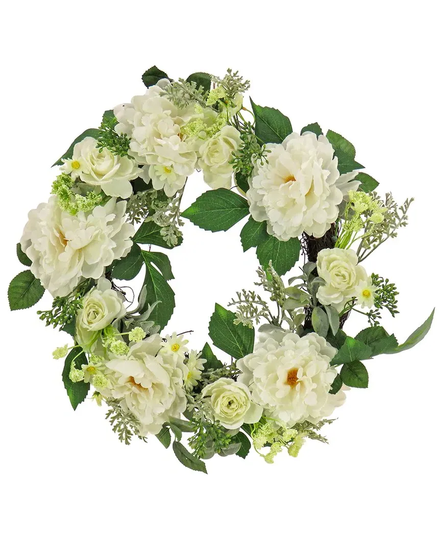 22in Daisies Peonies Buttercups Wreath - Cream