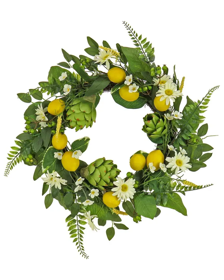 22in Daisy Artichoke Lemon Wreath - Green