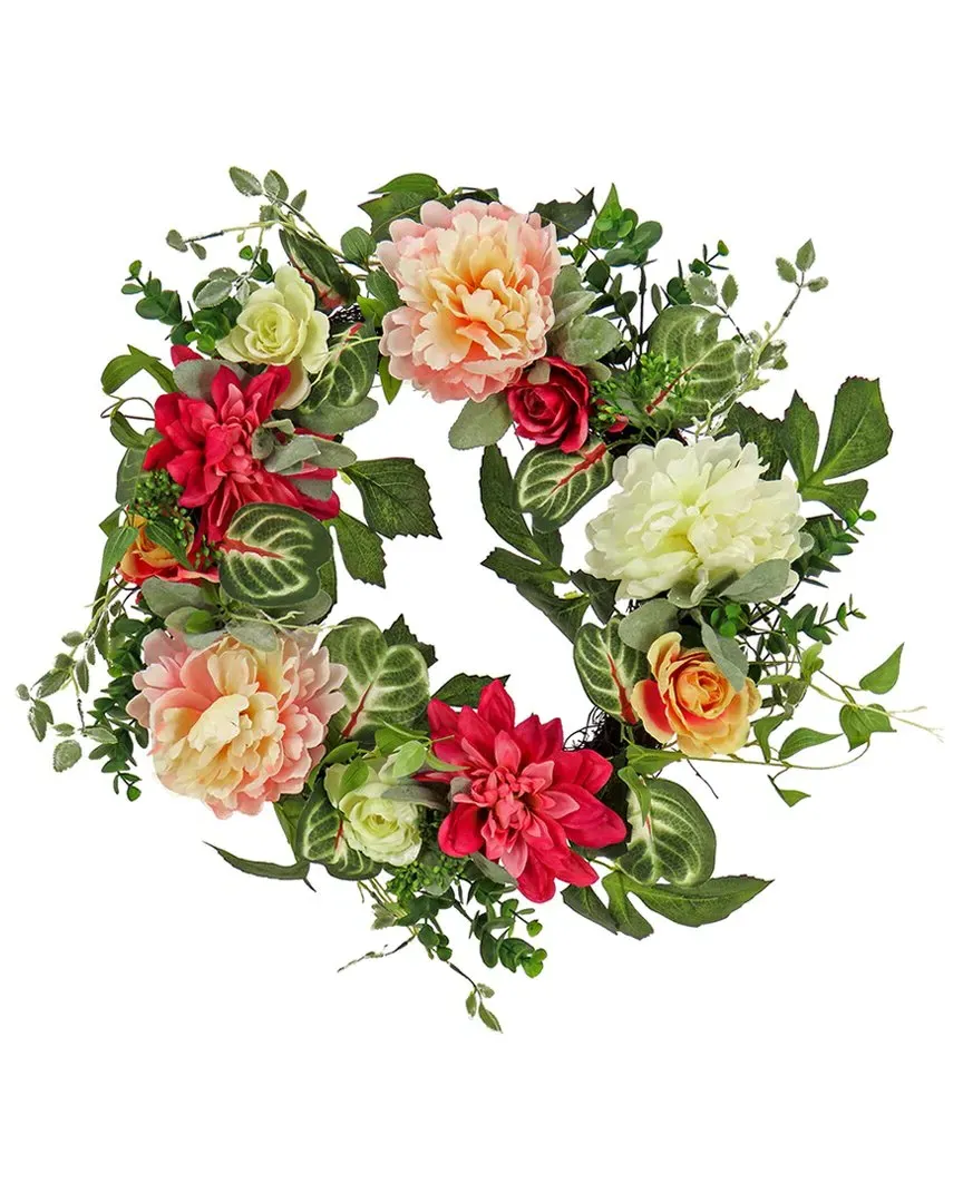 22In Mixed Garden Flowers Spring Wreath - Pink image