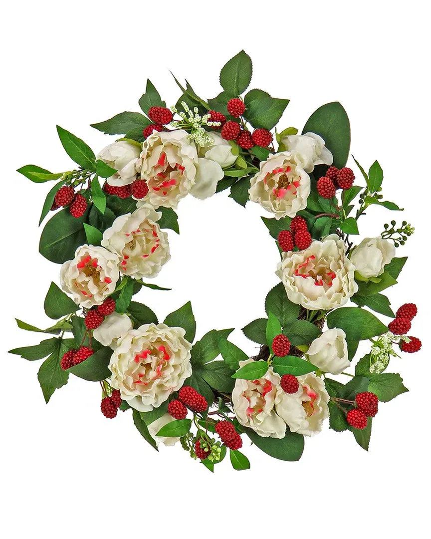 22in Peony Raspberry Wreath - Beige