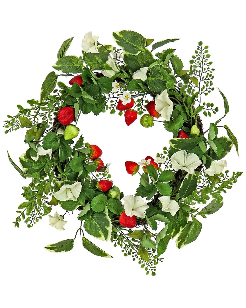 22in Petunia Strawberry Wreath - White