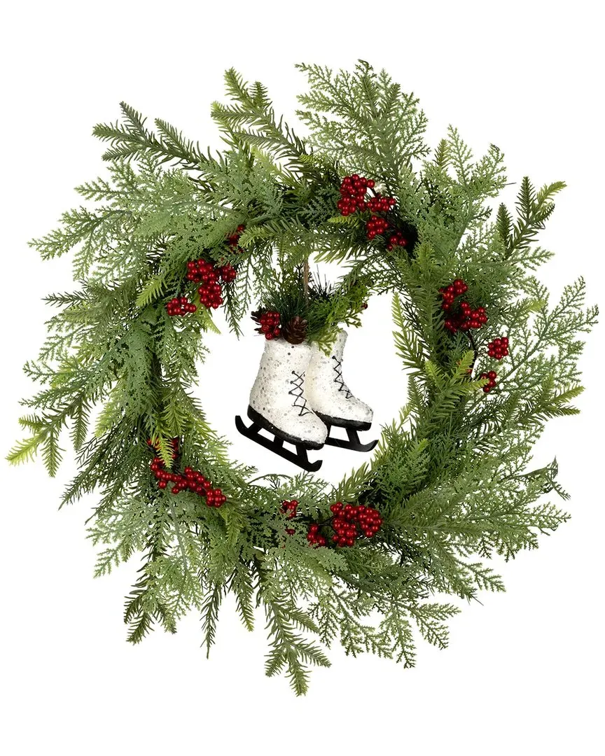 22in Winter Skates Wreath - Green image