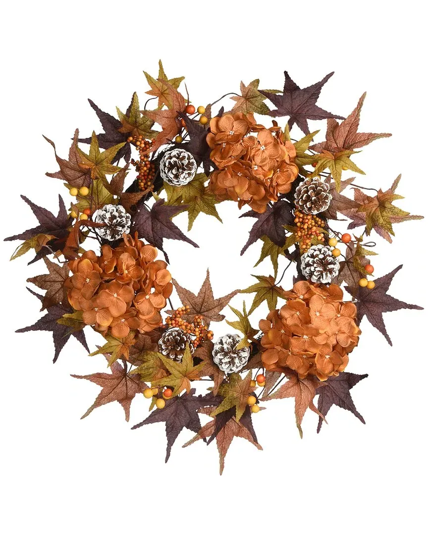 24 Harvest Hydrangea and Maple Leaves Wreath - Orange image