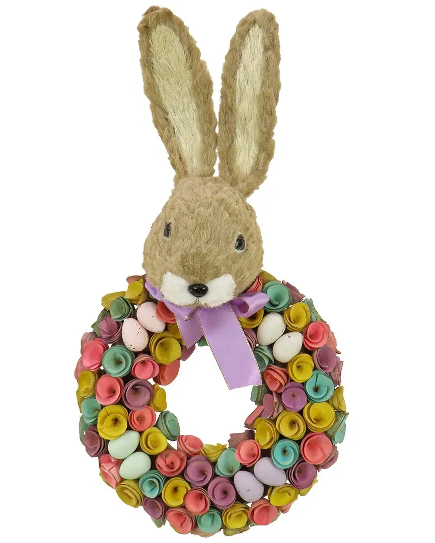 24in Bunny Head Topped Floral Wreath - Brown image