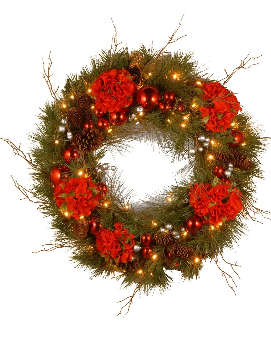 24in Decorative Hydrangea Wreath with Pine Cones image