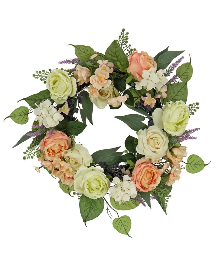 24In Rose and Peony Flowers Wreath - Peach