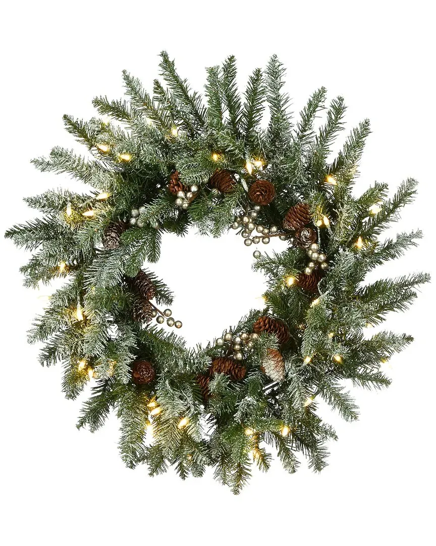 24in Snowy Morgan Spruce Wreath with LED Lights - Green image