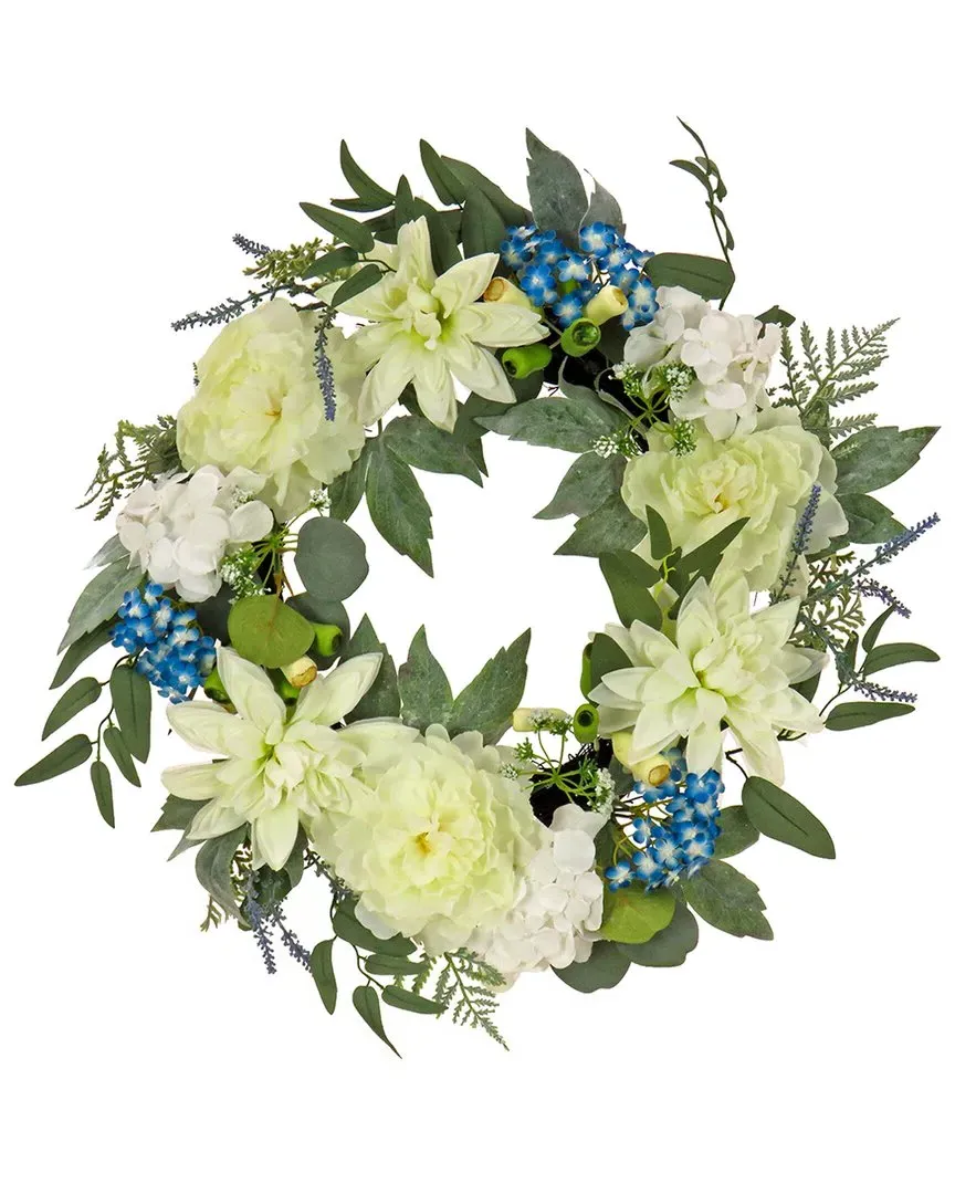 24In Spring Dahlia Peony Hydrangea Wreath - Blue image
