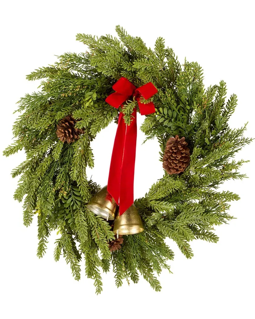 28in Christmas Bells Pine Wreath - Green image