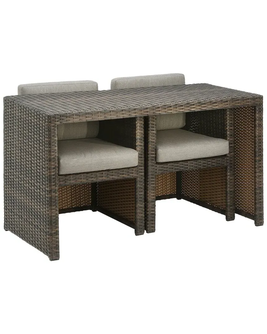 3-Piece Balcony Set with Cushions - Brown, PE Wicker