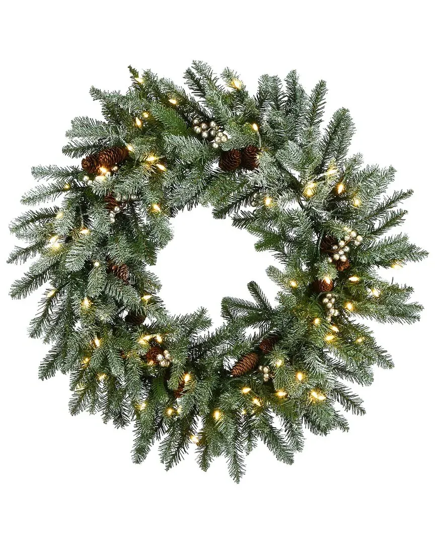30in Snowy Morgan Spruce Wreath with LED Lights - Green