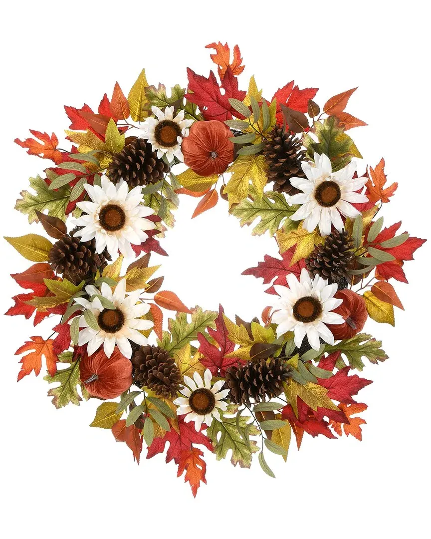 32 Inch Harvest Sunflowers and Pumpkins Wreath - Orange image