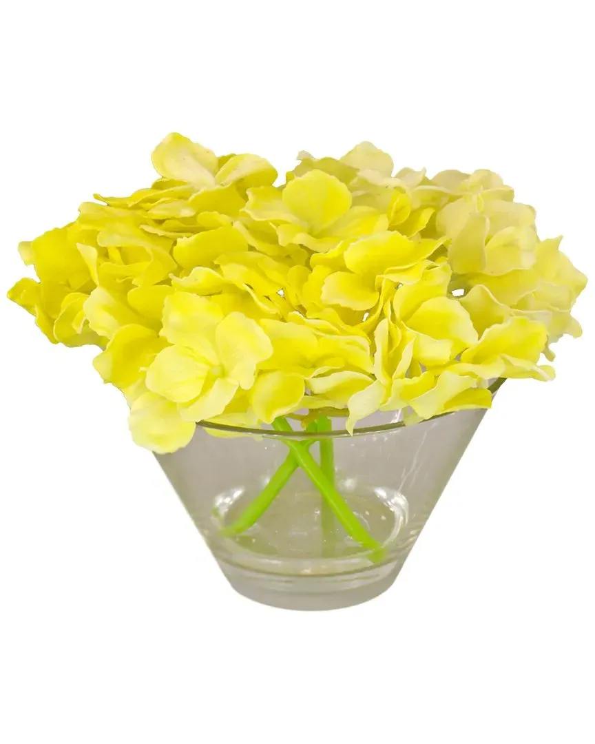 8In Hydrangea Bouquet in Glass Vase - Yellow