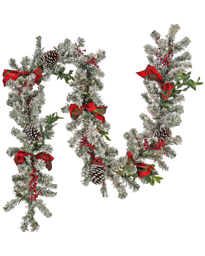9ft General Store Snowy Garland with LED Lights - Green