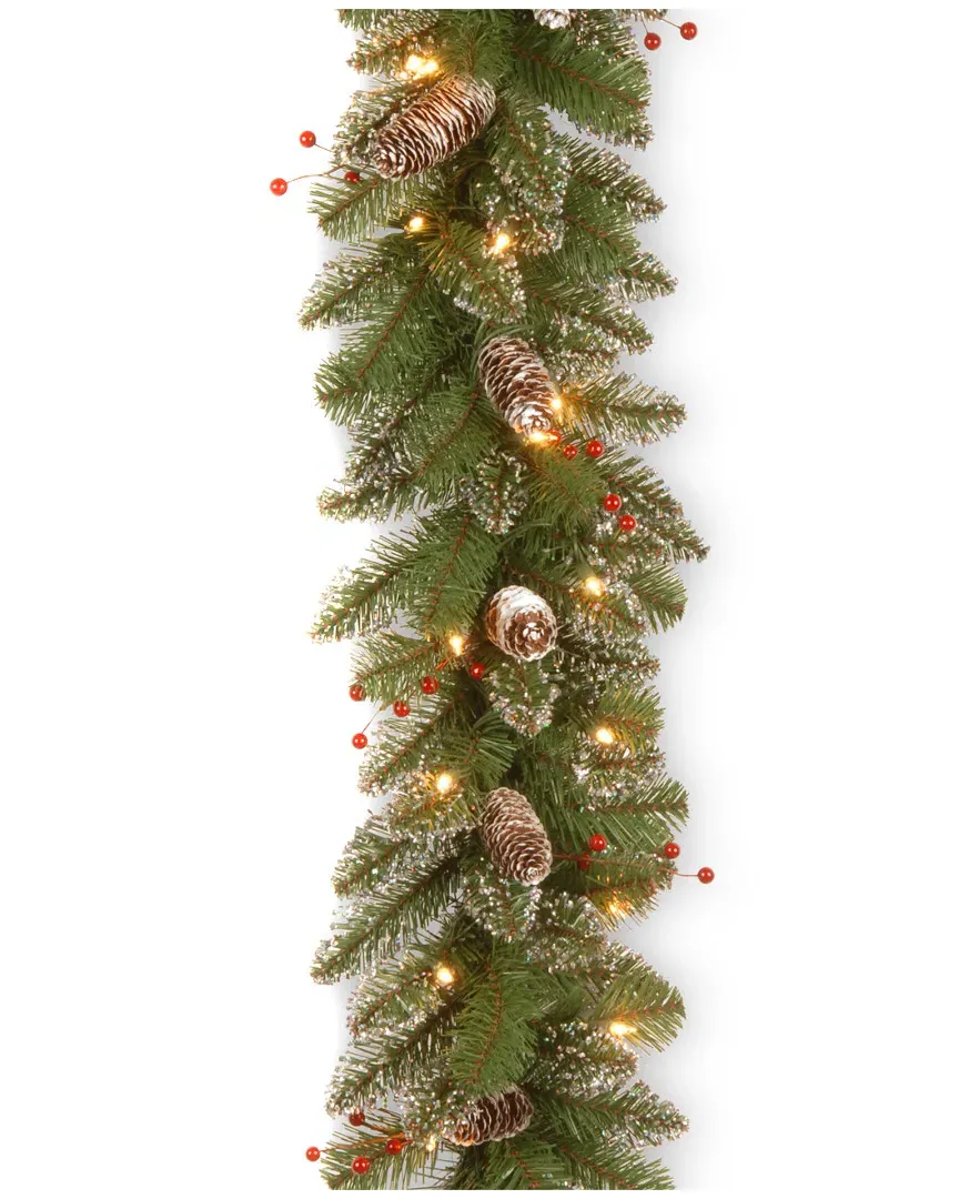 9ft Glittery Mountain Spruce Garland with Clear Lights image