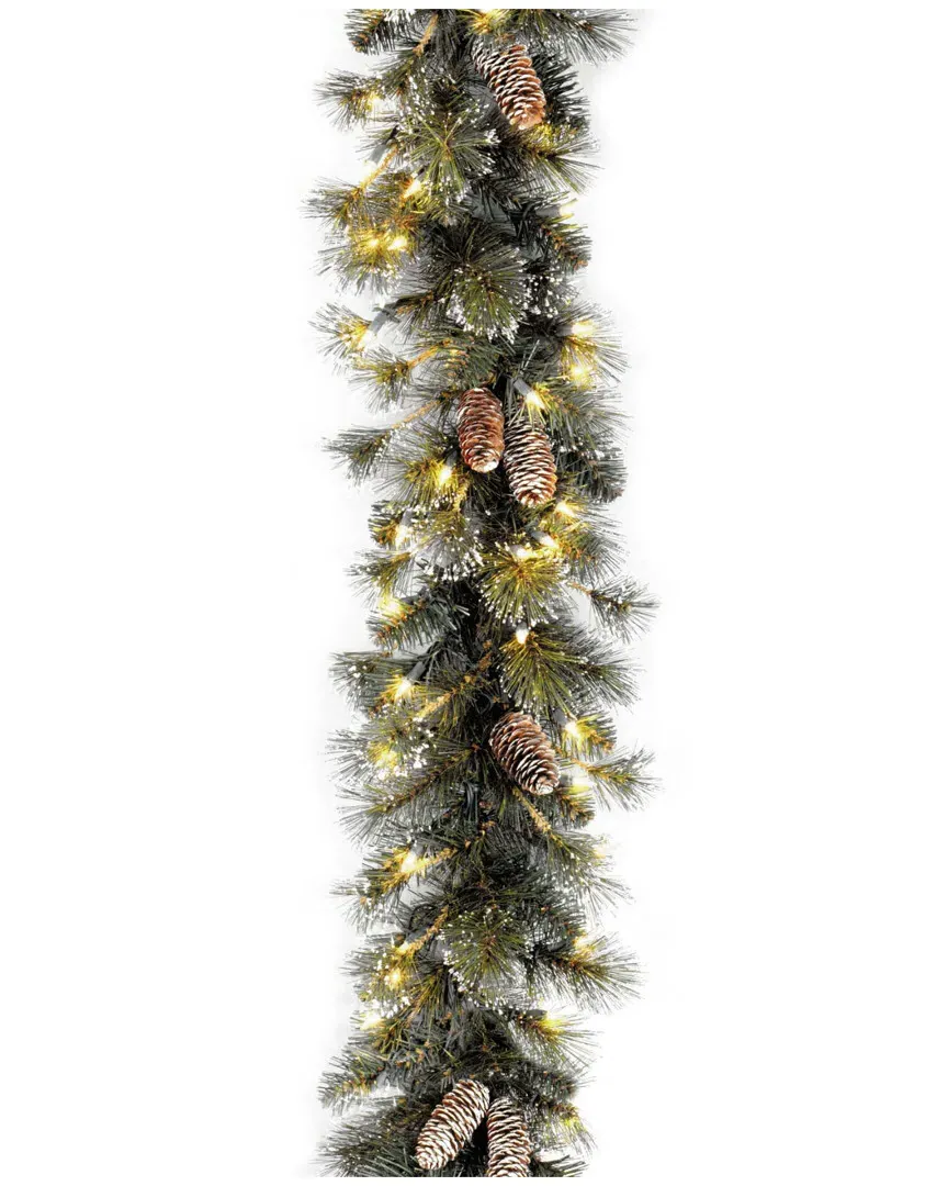 9ft Glittery Pine Garland with Pinecones and Clear Lights