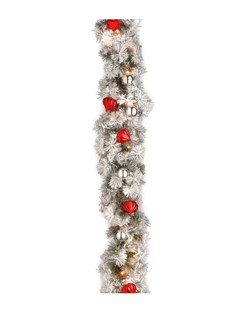 9ft Snowy Bristle Pine Garland with Clear Lights - PVC