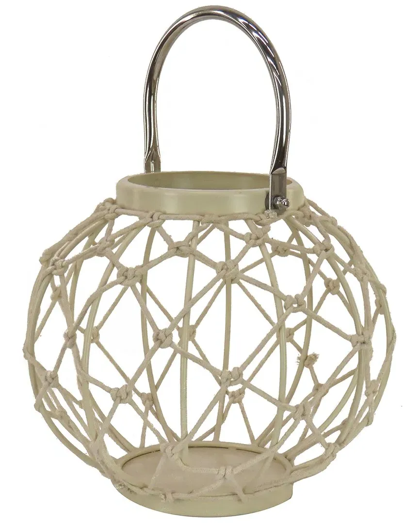 9in Round Rope Weave Candle Lantern - Beige image