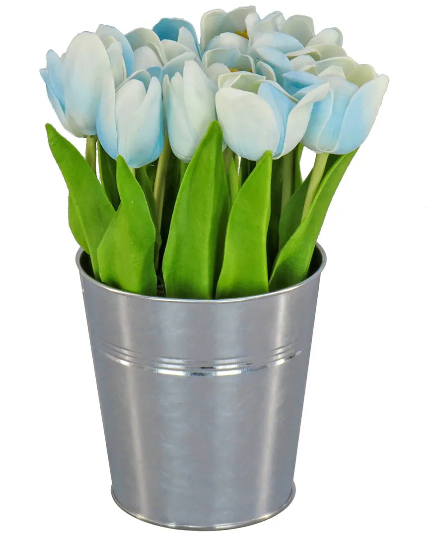 9In Tulip Bouquet in Metal Pot - Blue image