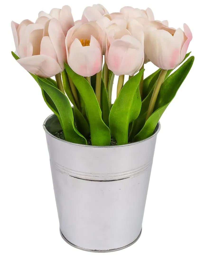 9In Tulip Bouquet in Metal Pot - Pink