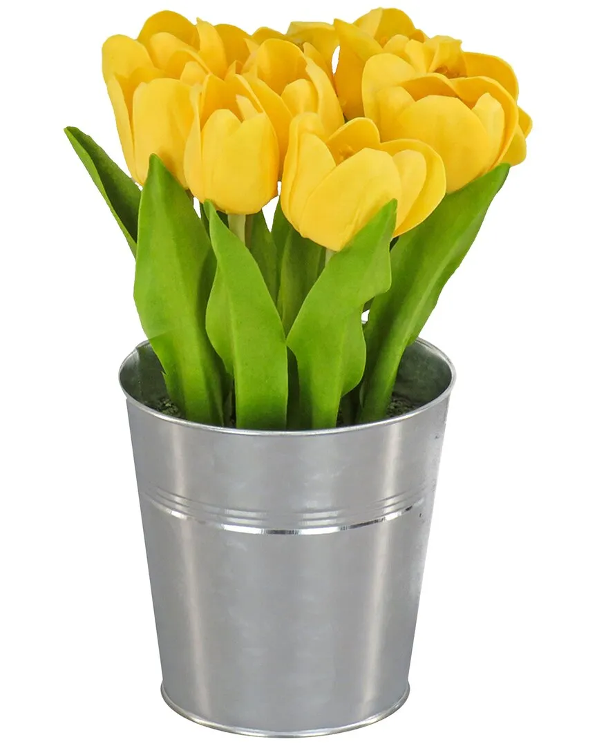9In Tulip Bouquet in Metal Pot - Yellow