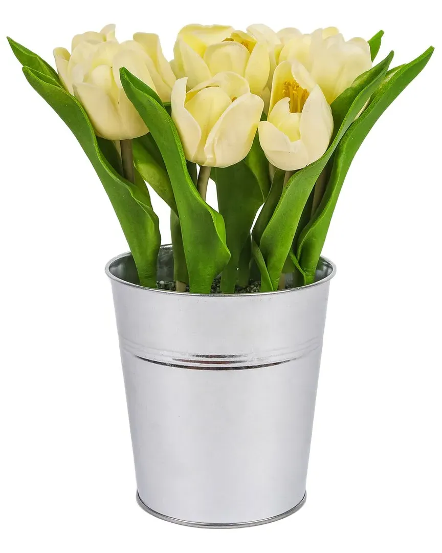 9In Tulip Bouquet with Metal Pot - Light Yellow image
