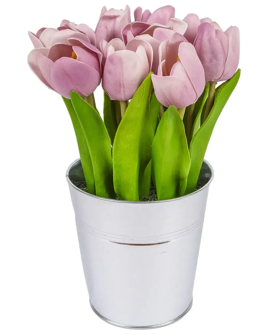 9In Tulip Bouquet with Metal Pot - Mauve