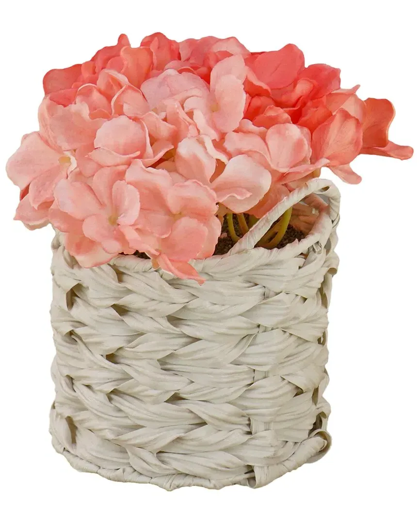Coral Hydrangea Bouquet in White Basket - Coral image