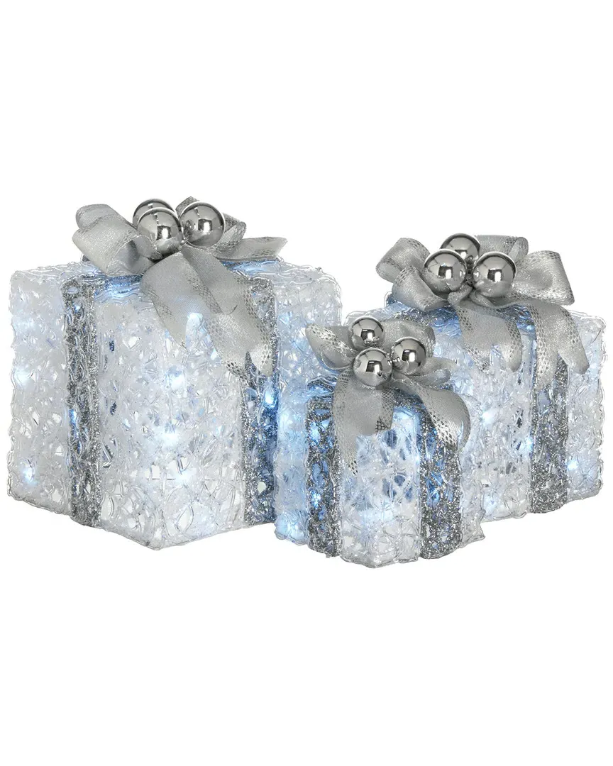 Glittered Gift Boxes with LED Lights - White image