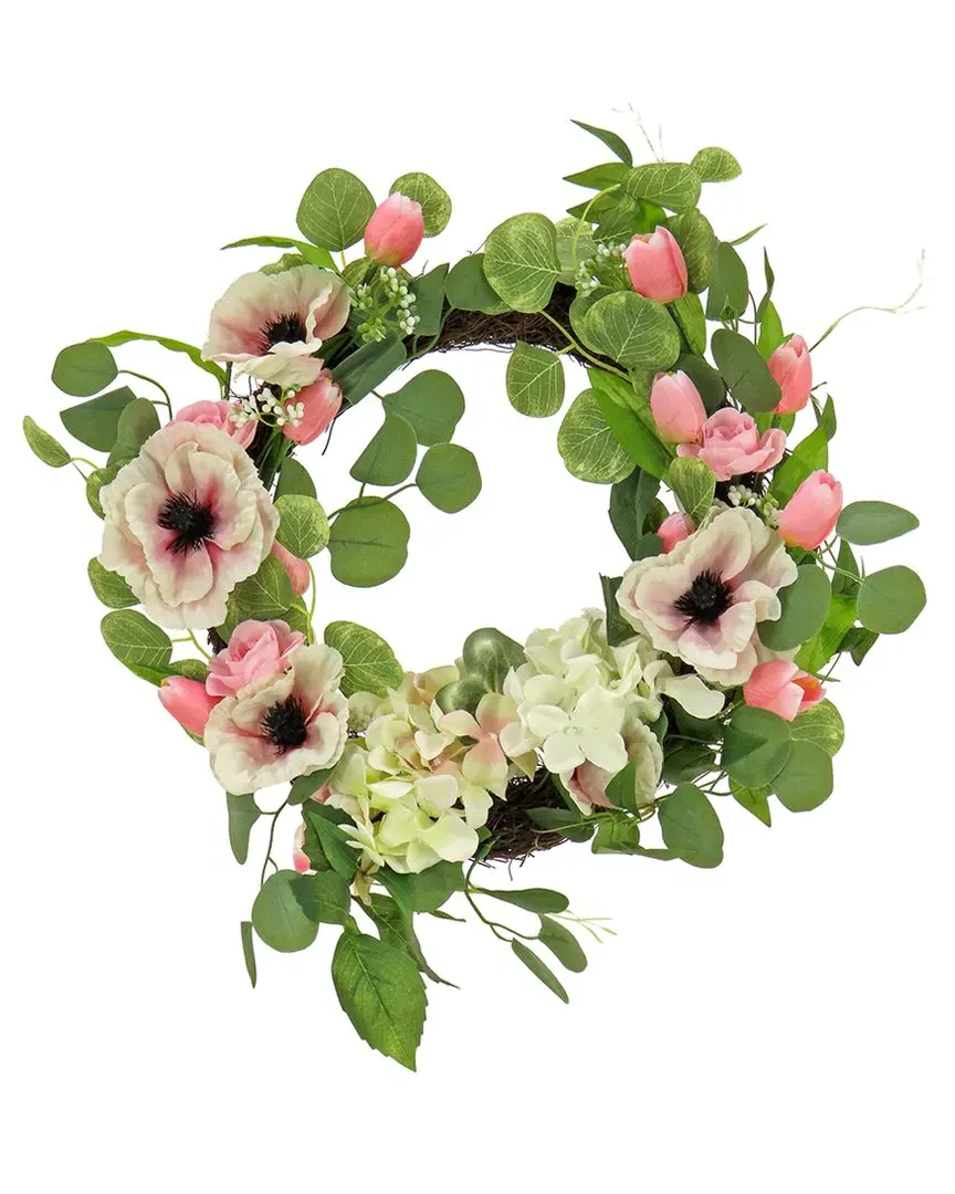 Hydrangea Tulip Eucalyptus Spring Wreath - Pink image