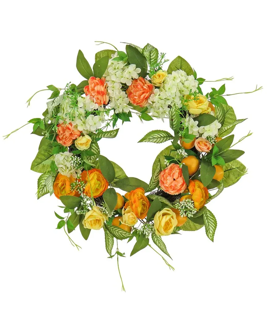 Lemons, Hydrangeas & Buttercups Wreath - Coral image