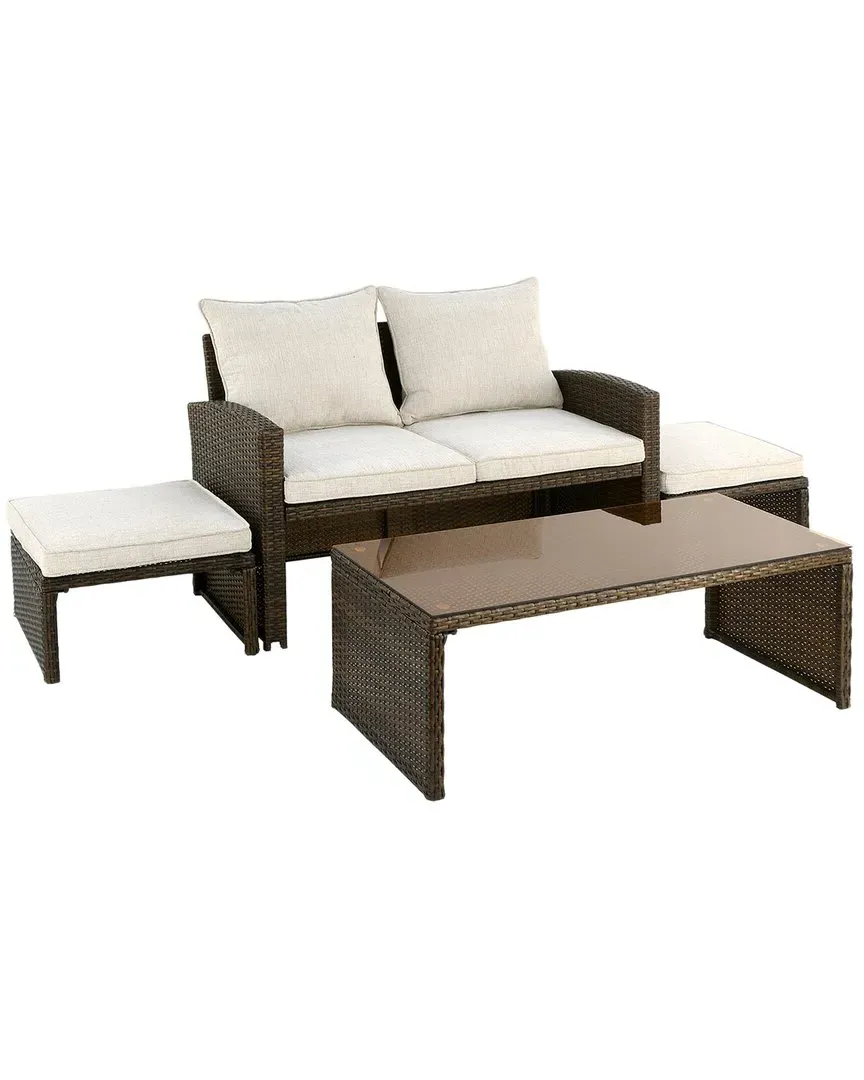 Norton 4-Piece Conversation Set with Glass Table - Brown, Wicker