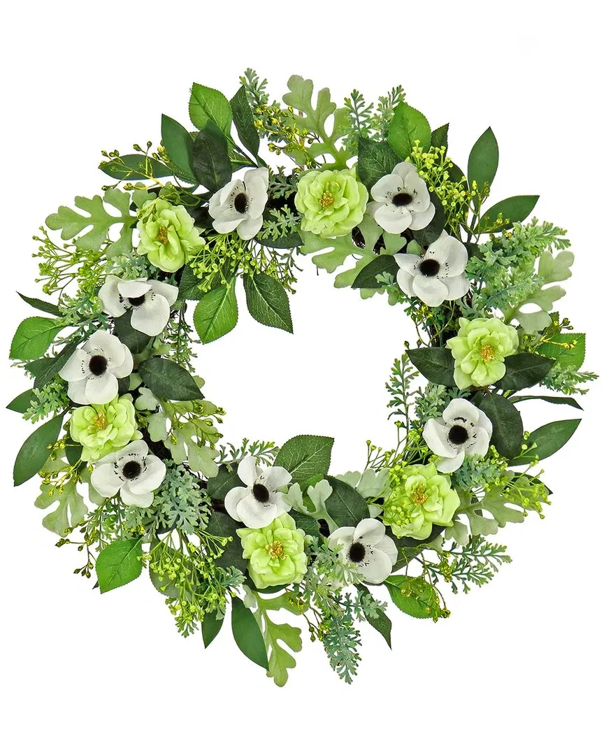 Rose & Anemone Flowers Wreath - Cream image