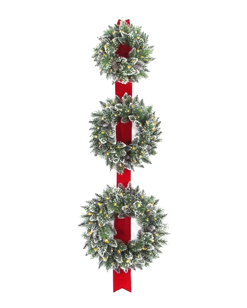 Triple Wreath Door Decor with LED Lights - Green, PVC image